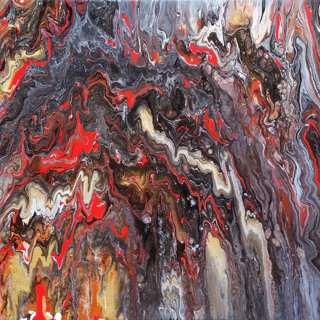 1024x1024 Hell Cave, Original Abstract Fluid Painting Alexandra Romano Art - Hell Painting
