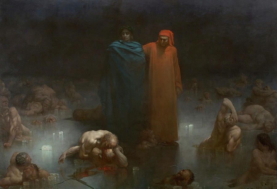 900x616 Dante And Virgil In The Ninth Circle Of Hell Painting By Gustav Dore - Hell Painting