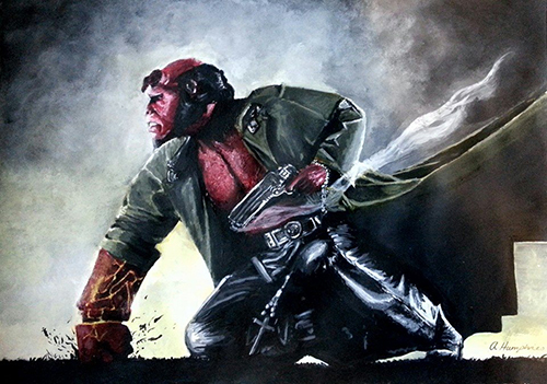 500x351 Hellboy Acrylic Painting - Hellboy Painting