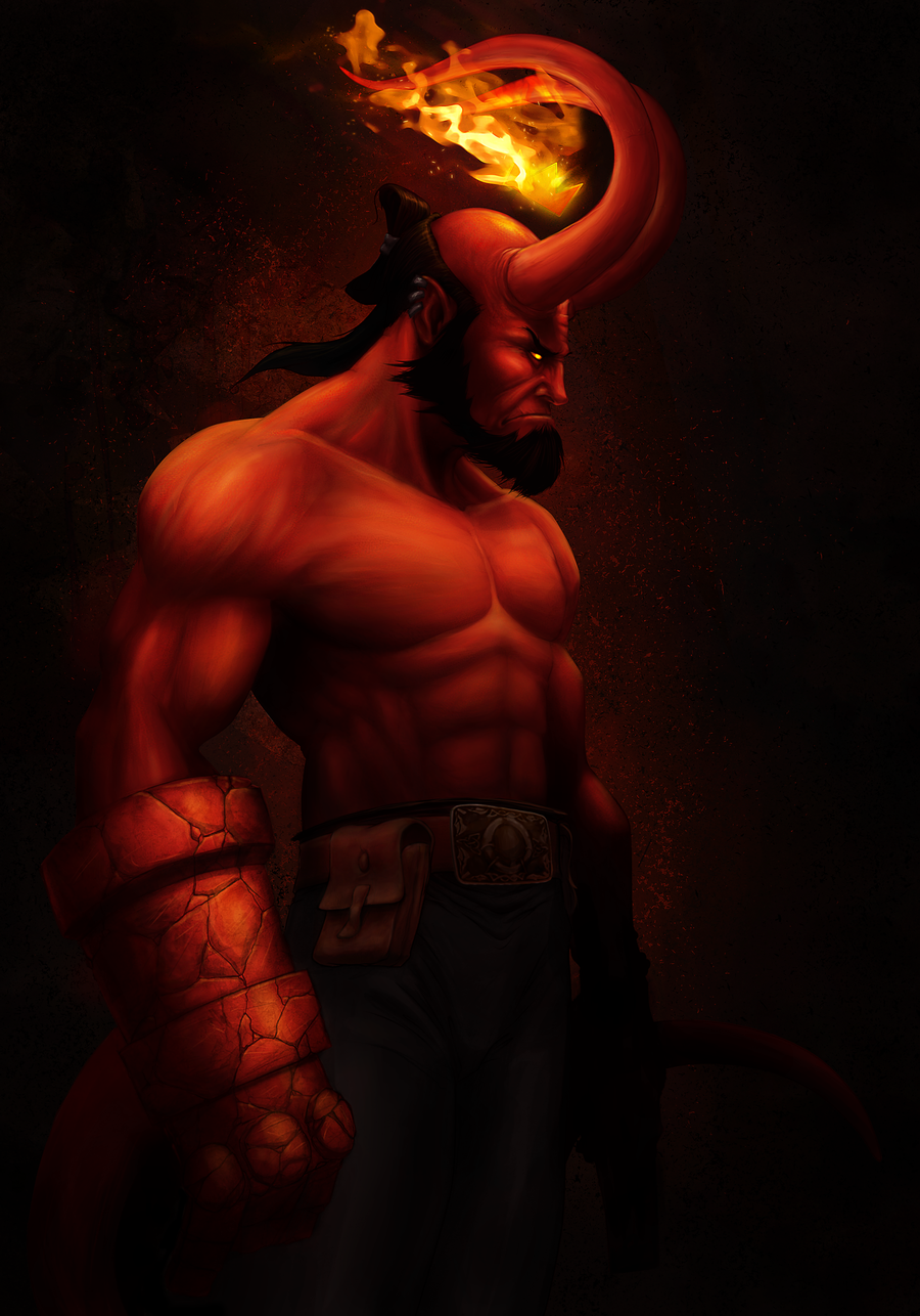 900x1286 Hellboy Painted Updated By On @ - Hellboy Painting