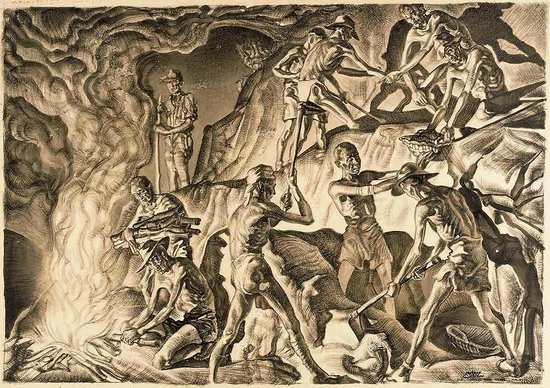 550x388 Hellfire Het Licht Van De Fakkels Op De Rotswanden Van De Pas - Hellfire Painting