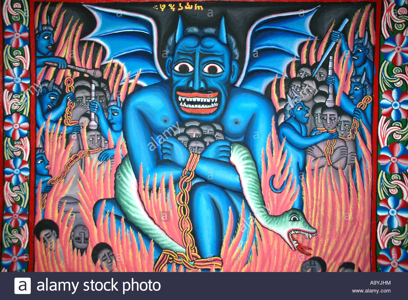 1300x954 Wall Painting Blue Coloured Devil With Sinners The Hellfire - Hellfire Painting