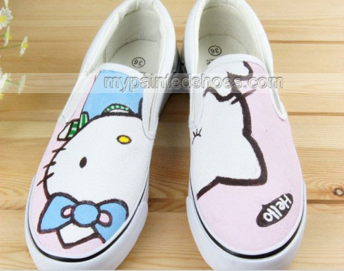 500x393 Low Hello Kitty White Pink 2 Hand Painted Canvas Shoes - Hello Kitty Canvas Painting
