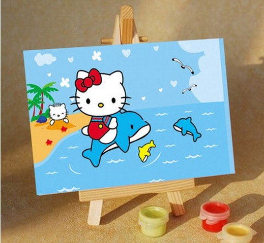 519x479 Handpainted Framed 1set Diy Digital Oil Painting By Numbers Hello - Hello Kitty Canvas Painting