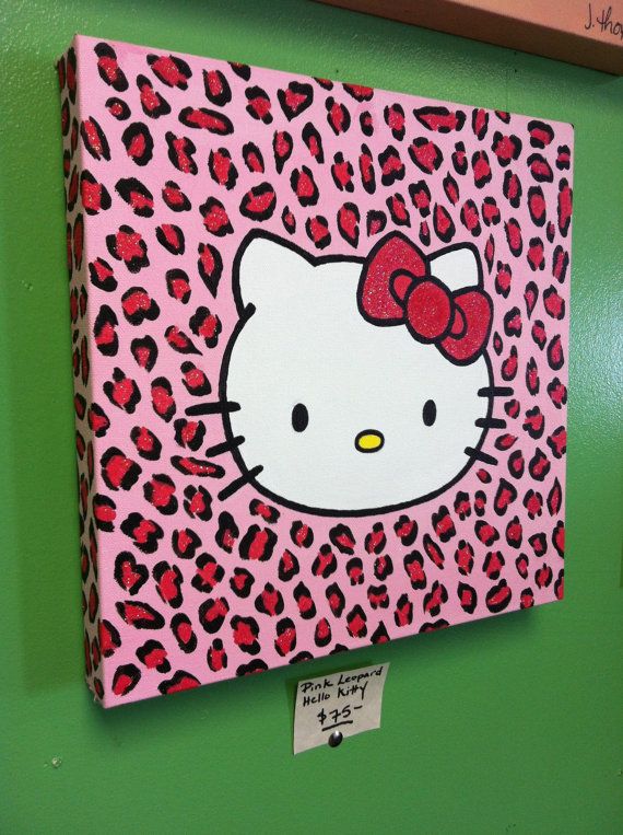 570x763 Hello Kitty Painting Sparkly Pink Leopard Print By Paintedbyjenny - Hello Kitty Painting