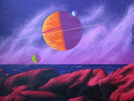 570x431 Psychodelic Space Art Acrylic Painting Lisa Frank Hellscape - Hellscape Painting