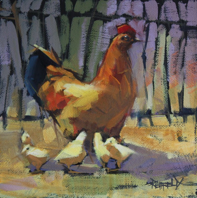 800x802 Cathleen Rehfeld Daily Painting Hen And Chicks - Hen And Chicks Painting