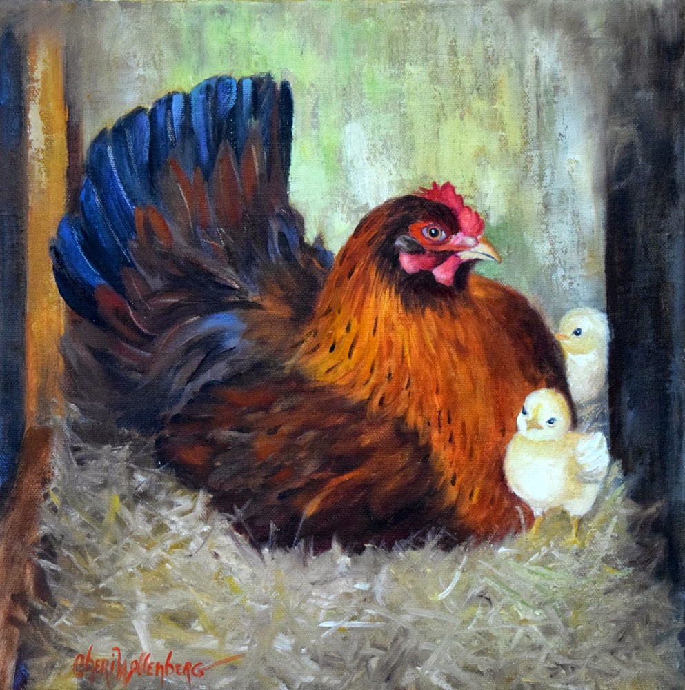 993x1000 Dancing Brush - Hen And Chicks Painting