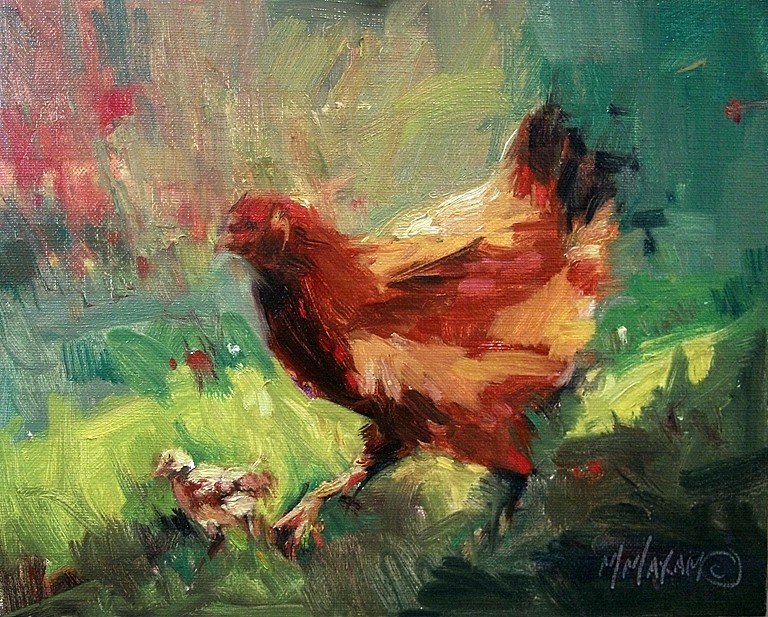 768x617 First Day Out Hens And Chicks Mary Maxam - Hen And Chicks Painting