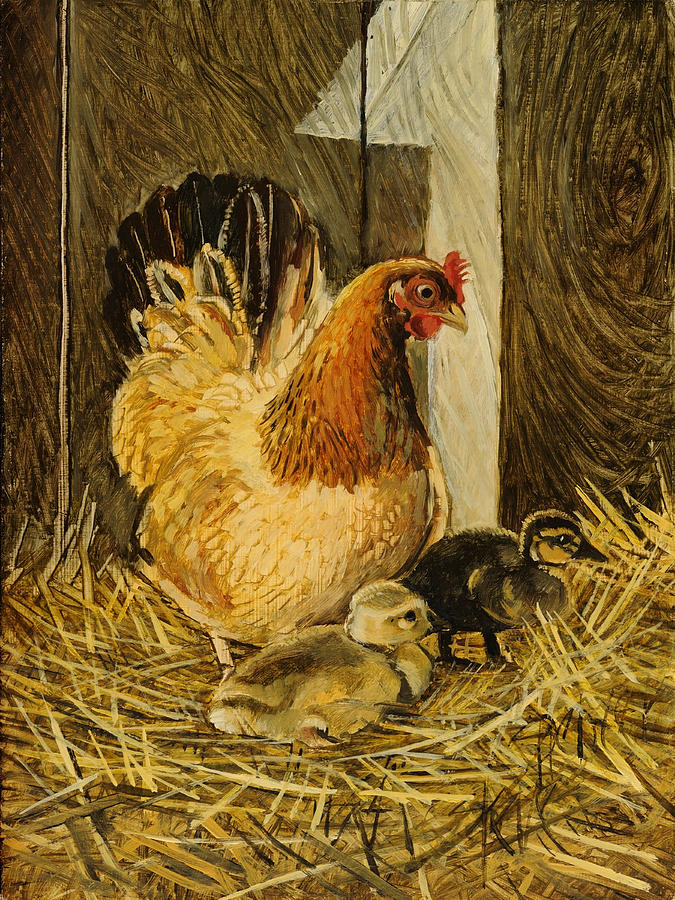 675x900 Mother Hen Painting By Steve Spencer - Hen Painting