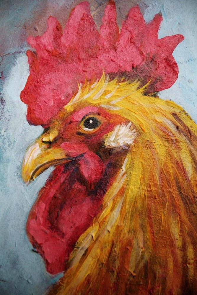 667x1000 Rooster And Hen Acrylic Painting On Recycled By Leboxboutique - Hen Painting