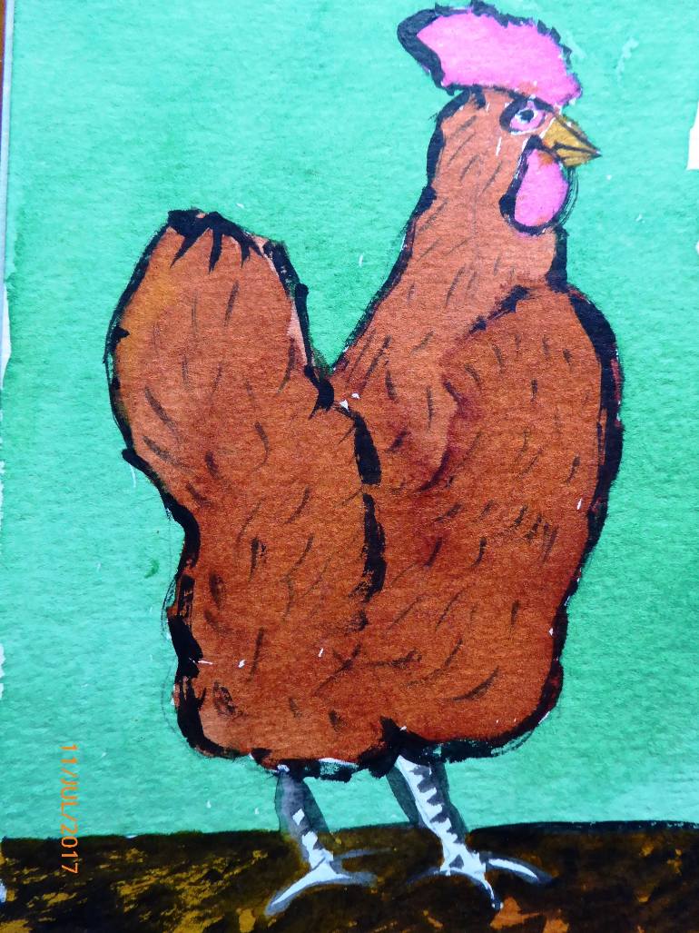 770x1027 Saatchi Art Brown Hen Painting By Mira Meshulam - Hen Painting