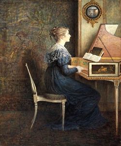250x300 An Old Song Woman Playing Piano 1874 Painting By William John - Hennessy Painting