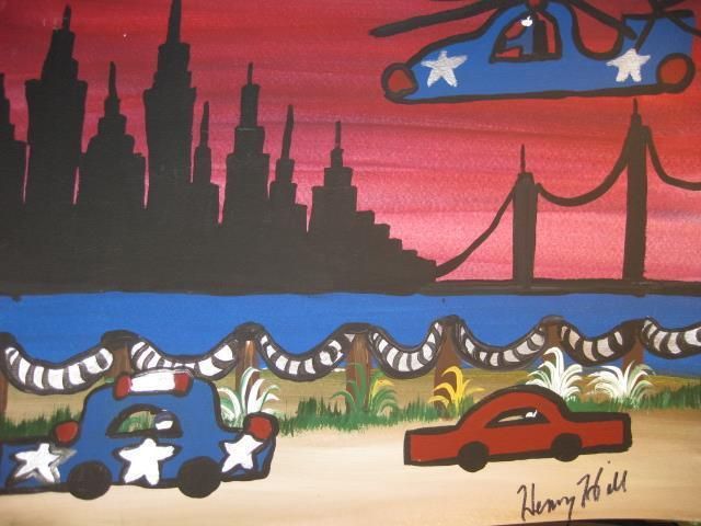 640x480 Henry Hill Goodfella's Original Painting Police Chase Rare Art - Henry Hill Painting