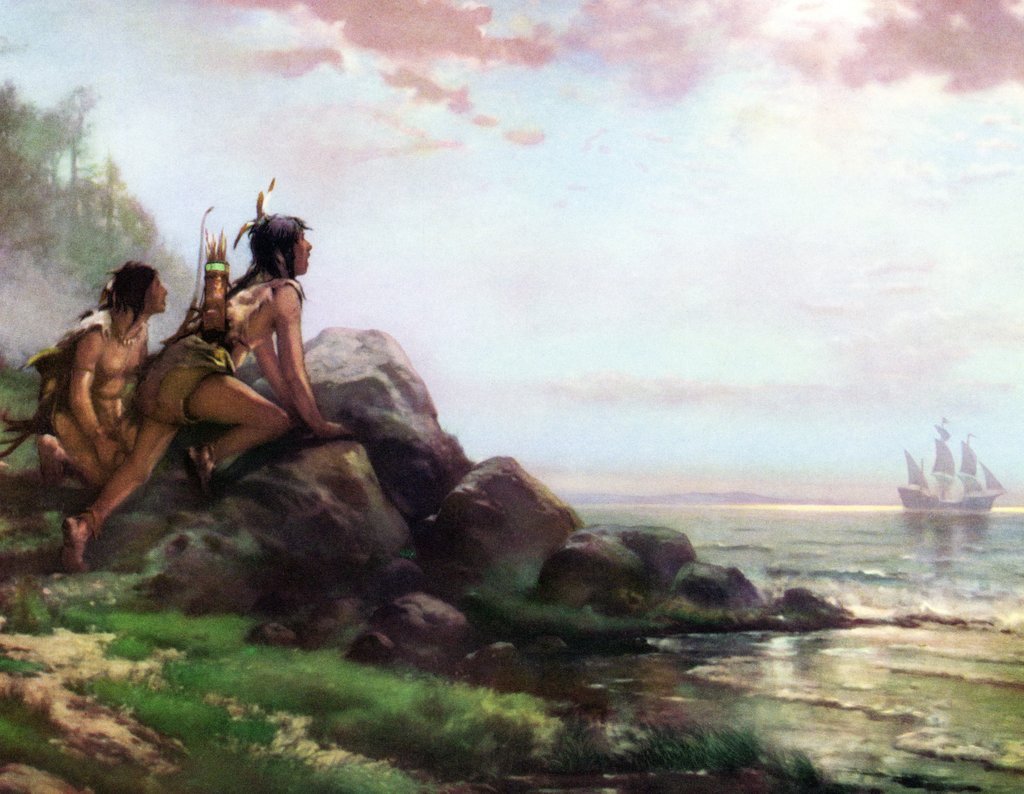 1024x794 Native Americans Witness The 1609 Discovery Of New York's Hudson - Henry Hudson Painting