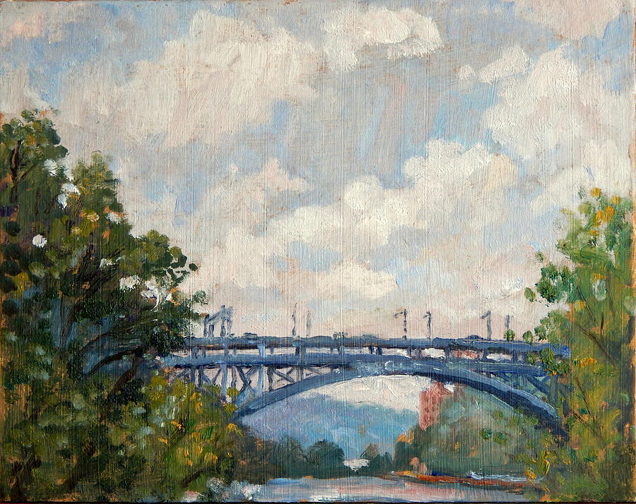 900x714 Summer Clouds Henry Hudson Bridge From Inwood Nyc Painting By Thor - Henry Hudson Painting