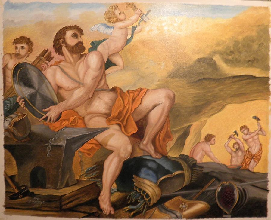 900x732 Hephaestus Is Distracted By Eros Painting By Konstantinos Baklatzis - Hephaestus Painting