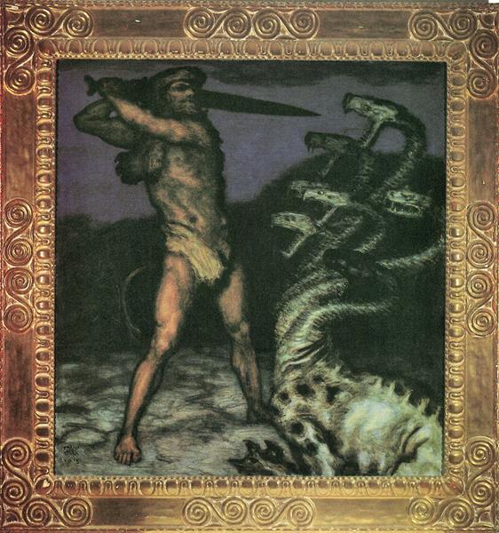 562x600 Hercules And The Hydra By Franz Von Stuck - Hercules And The Hydra Painting