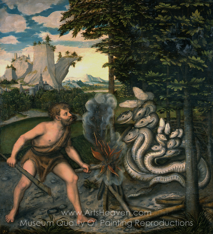 745x820 Reproduction Painting Lucas Cranach Hercules And The Hydra, Hand - Hercules And The Hydra Painting