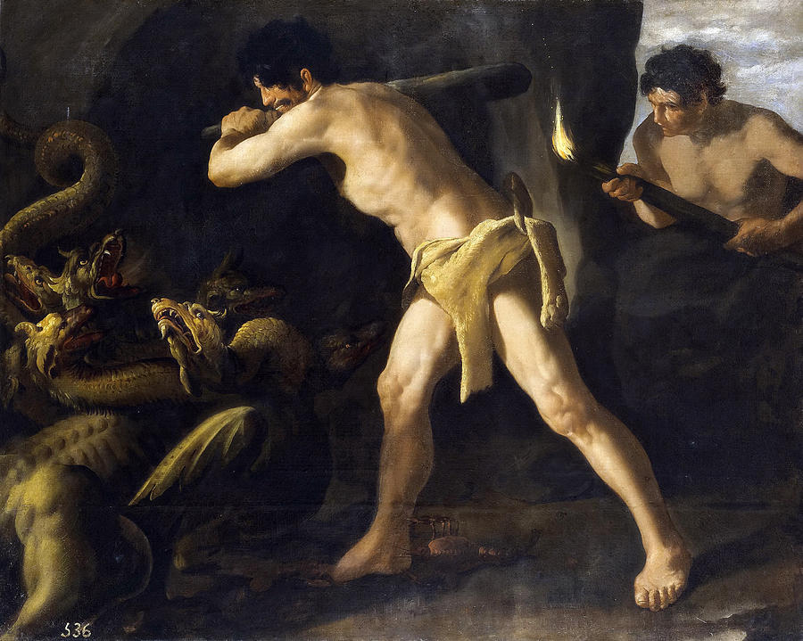 900x719 Hercules Fighting With The Lernaean Hydra Painting By Francisco De - Hercules And The Hydra Painting