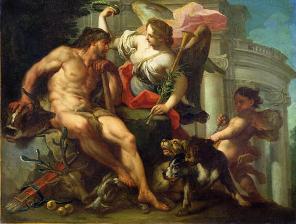 600x454 Hercules Crowned By Fame Painting Sebastiano Conca Oil Paintings - Hercules Painting