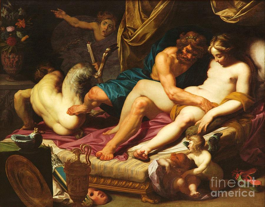 900x702 Hercules Kicks Faunus Out Of Omfales Bed Painting By Pg Reproductions - Hercules Painting