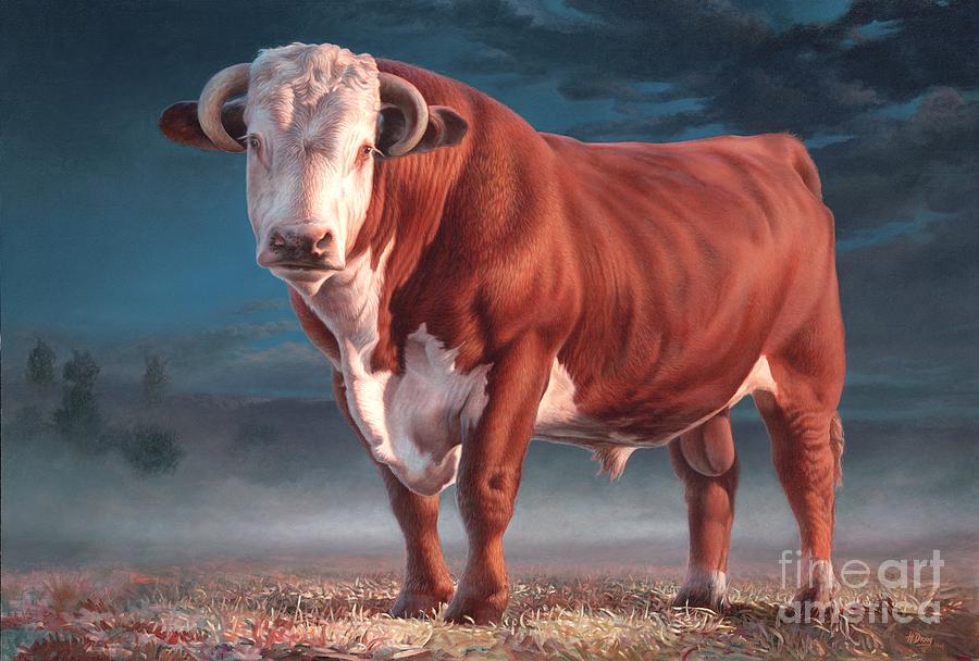 900x608 Hereford Bull Painting By Hans Droog - Hereford Cow Painting