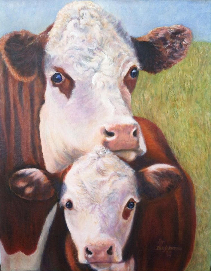 703x900 Hereford Cow And Calf A Painting By Debra Johnson - Hereford Cow Painting