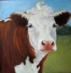240x244 Hereford Cow Original Art Top Hand Painted Art Oil Painting 24 - Hereford Cow Painting