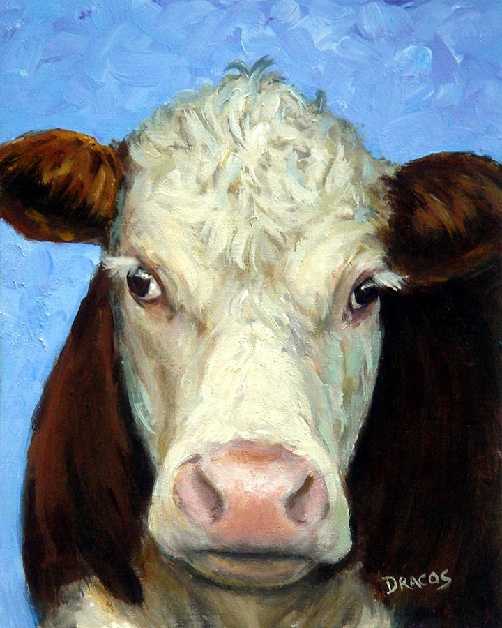 720x900 Hereford Cow On Blue Painting By Dottie Dracos - Hereford Cow Painting
