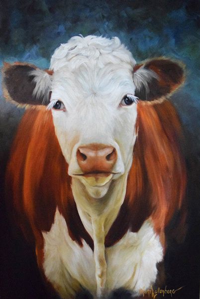 402x600 Oil Painting, Hereford Cow Named Sally, 20x30 Canvas Oil Original - Hereford Cow Painting