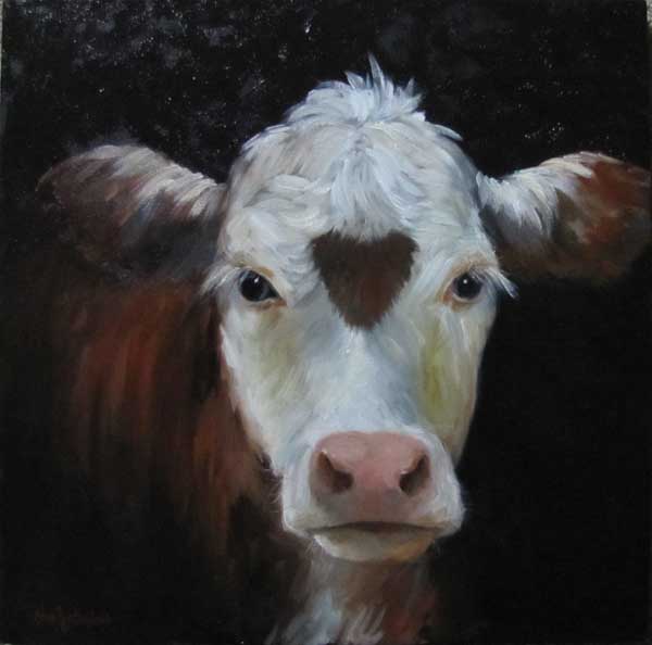 600x594 Oklahoma Daily Painters Cow Painting Of A Hereford Called Hilliary - Hereford Cow Painting
