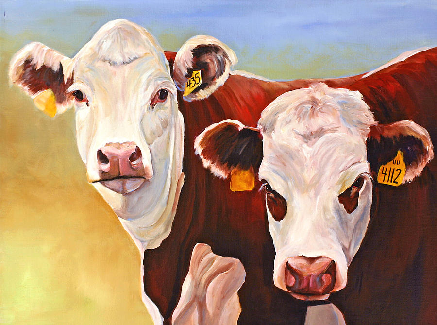 900x669 Double Trouble Hereford Cows Painting By Toni Grote - Hereford Cow Painting