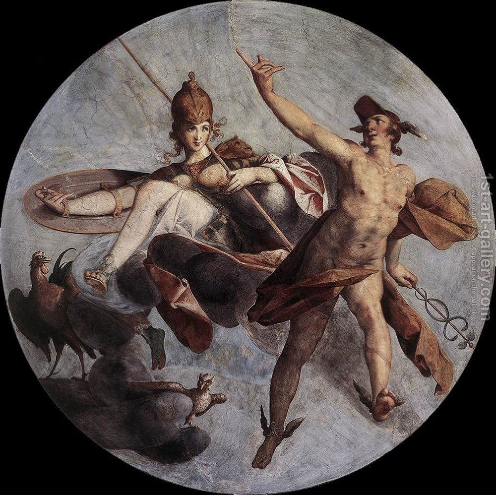1000x998 Hermes And Athena C. 1585 Bartholomaeus Spranger Reproduction - Hermes Painting
