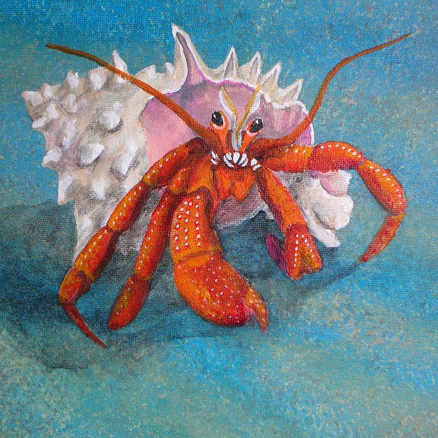 900x900 Mr. Crab Painting By Cindy D Chinn - Hermit Crab Painting