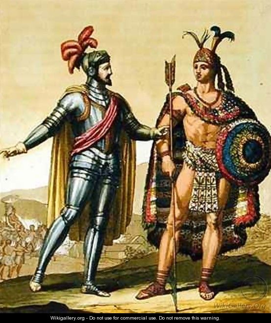 553x660 The Encounter Between Hernando Cortes 1485 1547 And Montezuma Ii - Hernan Cortes Painting