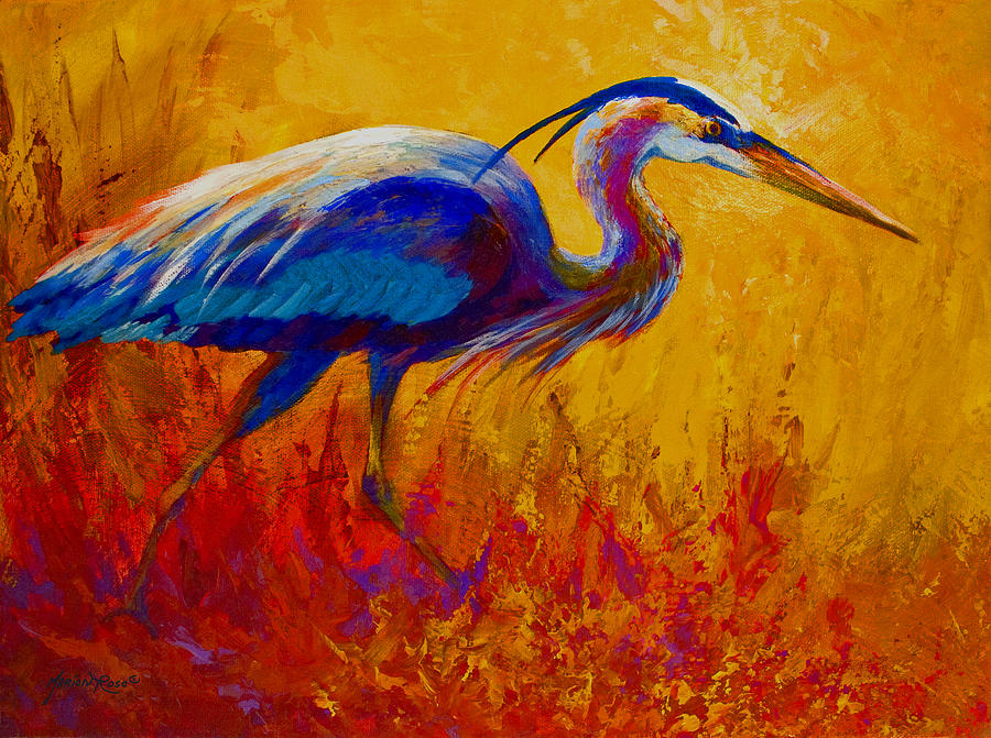 900x671 Blue Heron Painting By Marion Rose - Heron Painting