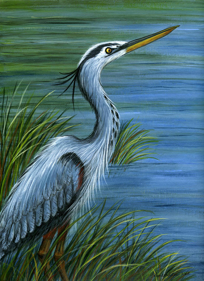 653x900 Great Blue Heron Painting By Sandra Estes - Heron Painting