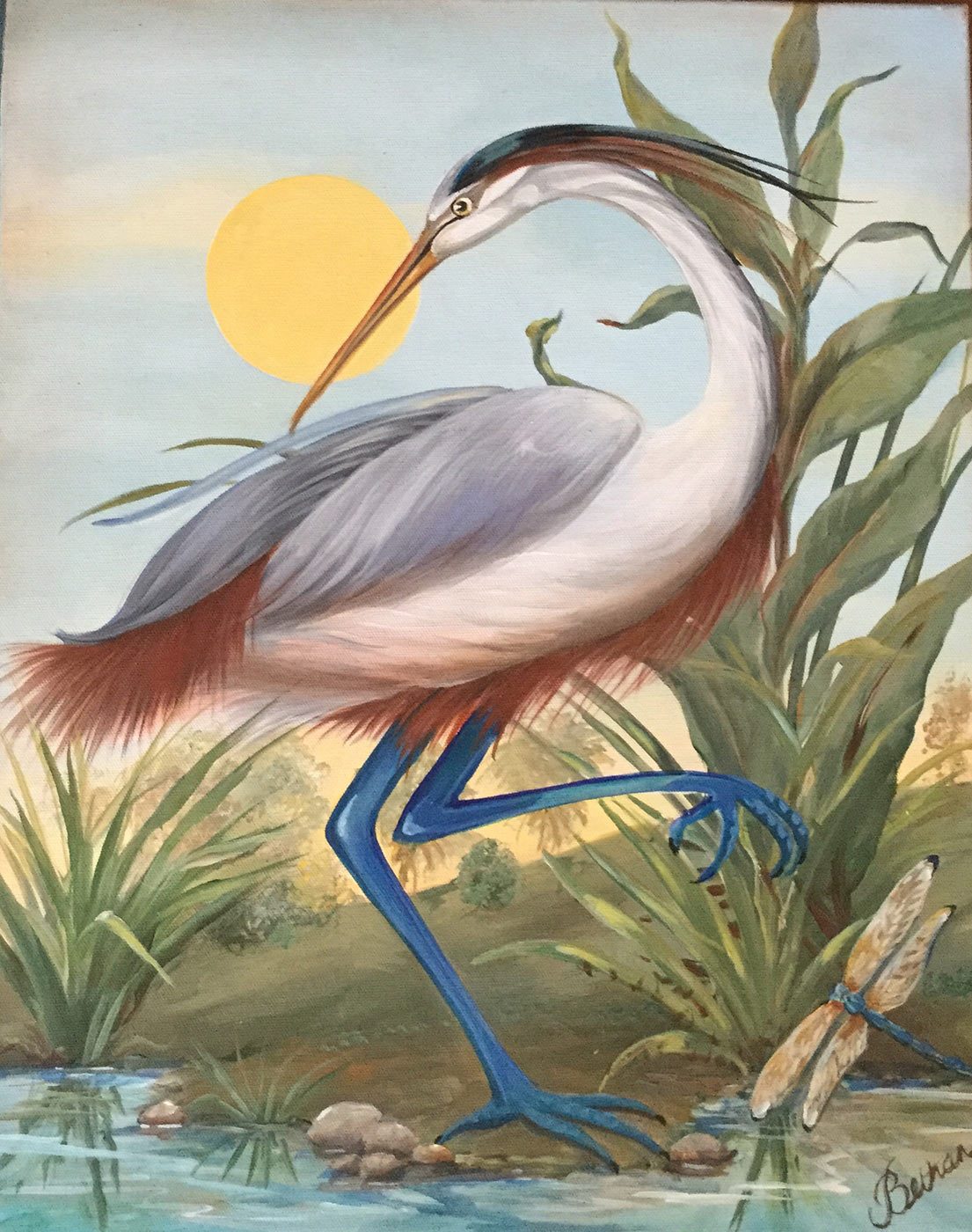 1105x1400 Heron Acrylic Painting 16 X 20 Bethan Clayton Designs - Heron Painting