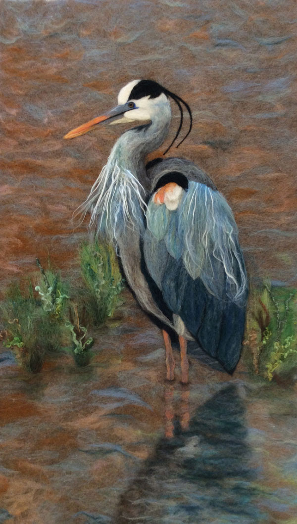 600x1059 Needle Felted Blue Heron Felt Painting Living Felt Blog! - Heron Painting
