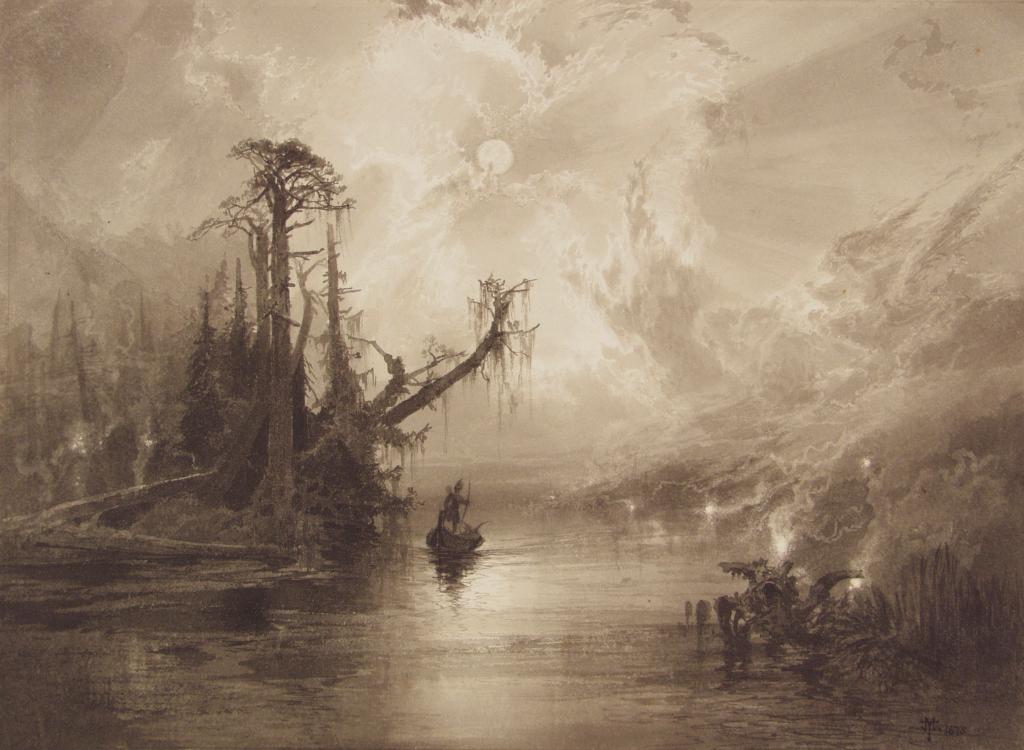 1024x750 The Black Pitch Lake Amp Dead Mans Fires, Hiawatha Thomas Moran - Hiawatha Painting