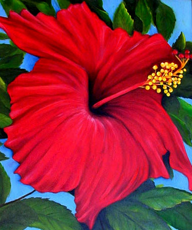 386x461 Janis Stevens Flower Paintings In Oil Red Hibiscus - Hibiscus Flower Painting