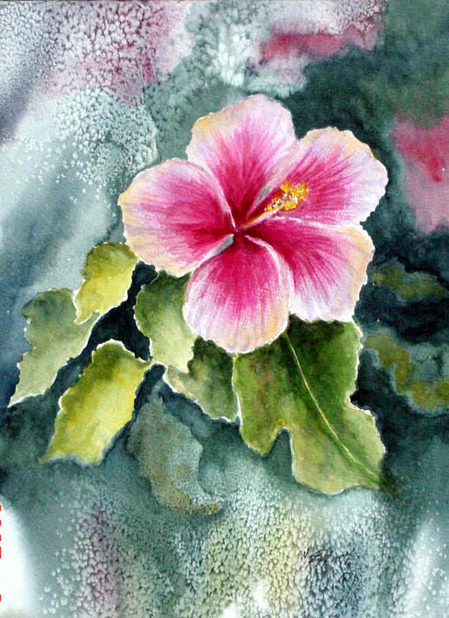 654x900 Pink Hibiscus Painting By Marsha Elliott - Hibiscus Flower Painting