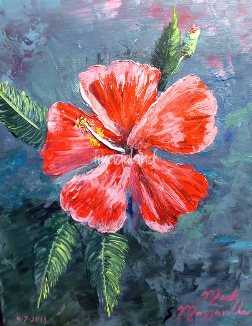 503x650 Red Hibiscus Flower Painting By Mazz Original Paintings - Hibiscus Flower Painting