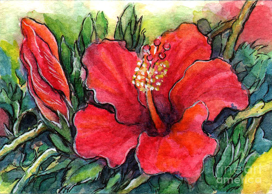 900x642 Ac332 Hibiscus Flower Painting By Kirohan Art - Hibiscus Flower Painting