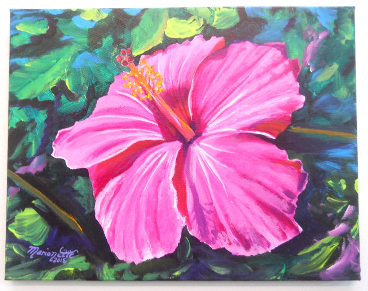 759x600 Pink Hibiscus Original Acrylic Painting From Kauai Hawaii - Hibiscus Flower Painting Acrylic