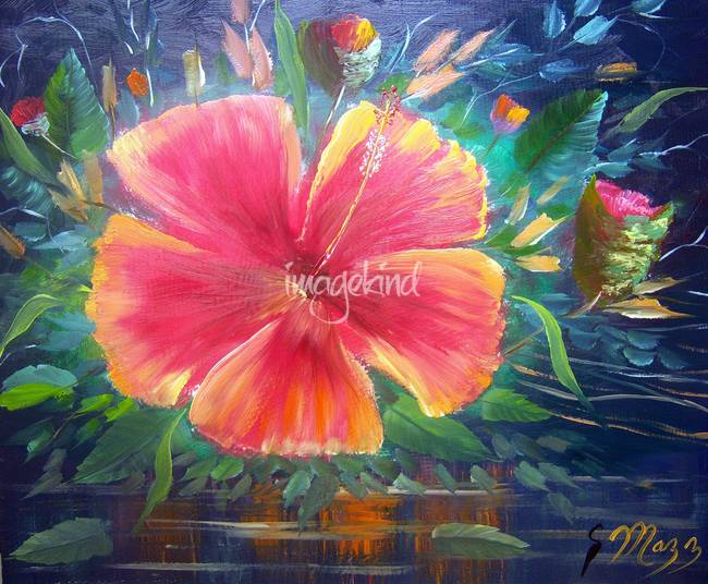 650x536 Tropical Hibiscus Flower Art By Mazz Original Paintings - Hibiscus Flower Painting Acrylic