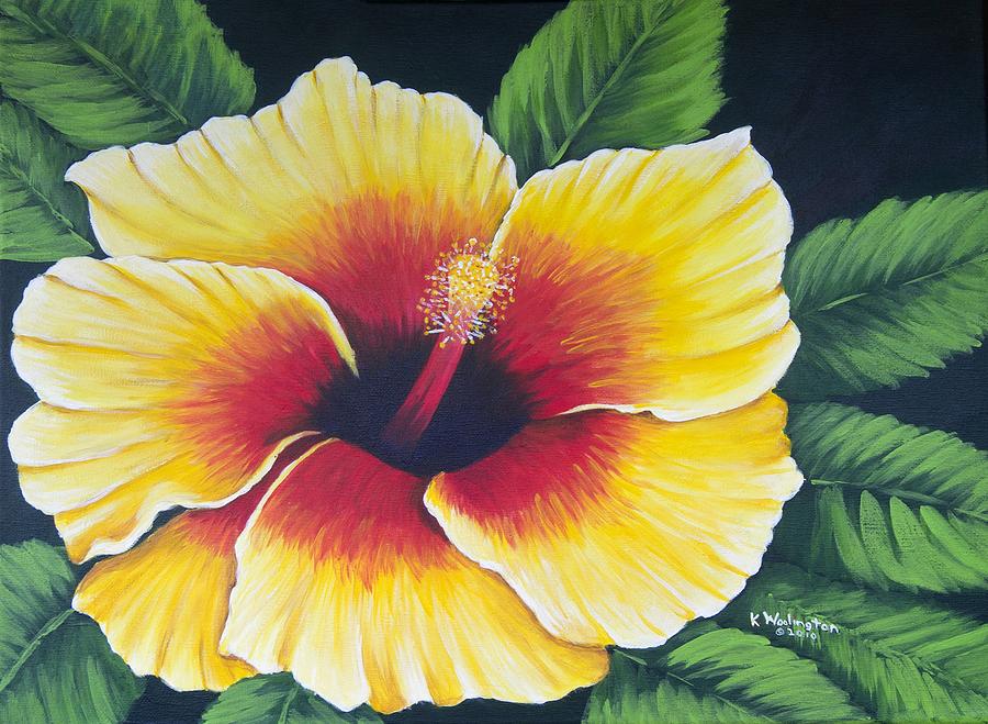 900x659 Yellow Hibiscus Painting By Kathy Woolington - Hibiscus Flower Painting Acrylic