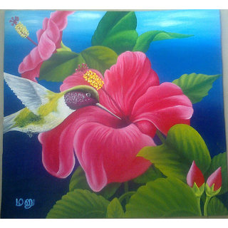 320x320 Buy Rose Colour Hibiscus Flower Acrylic Painting On Cotton Cloth - Hibiscus Flower Painting Acrylic