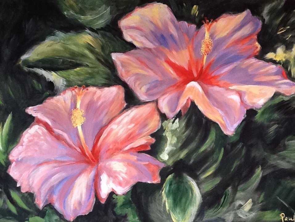 956x720 Pink Hibiscus Painting By Azupaula - Hibiscus Painting